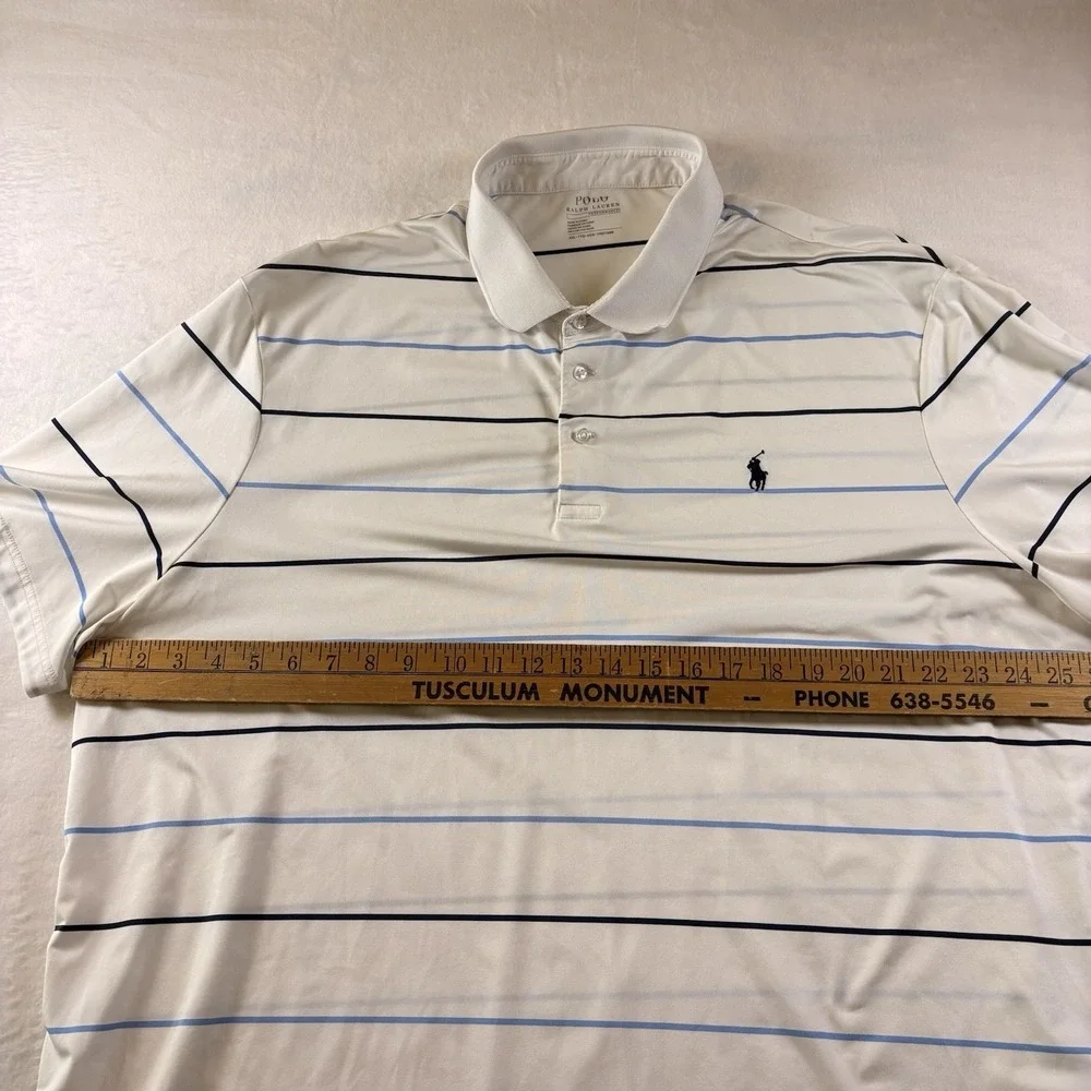 Polo Ralph Lauren White Blue Stripe Classic Fit Performance Shirt XXL Breathable